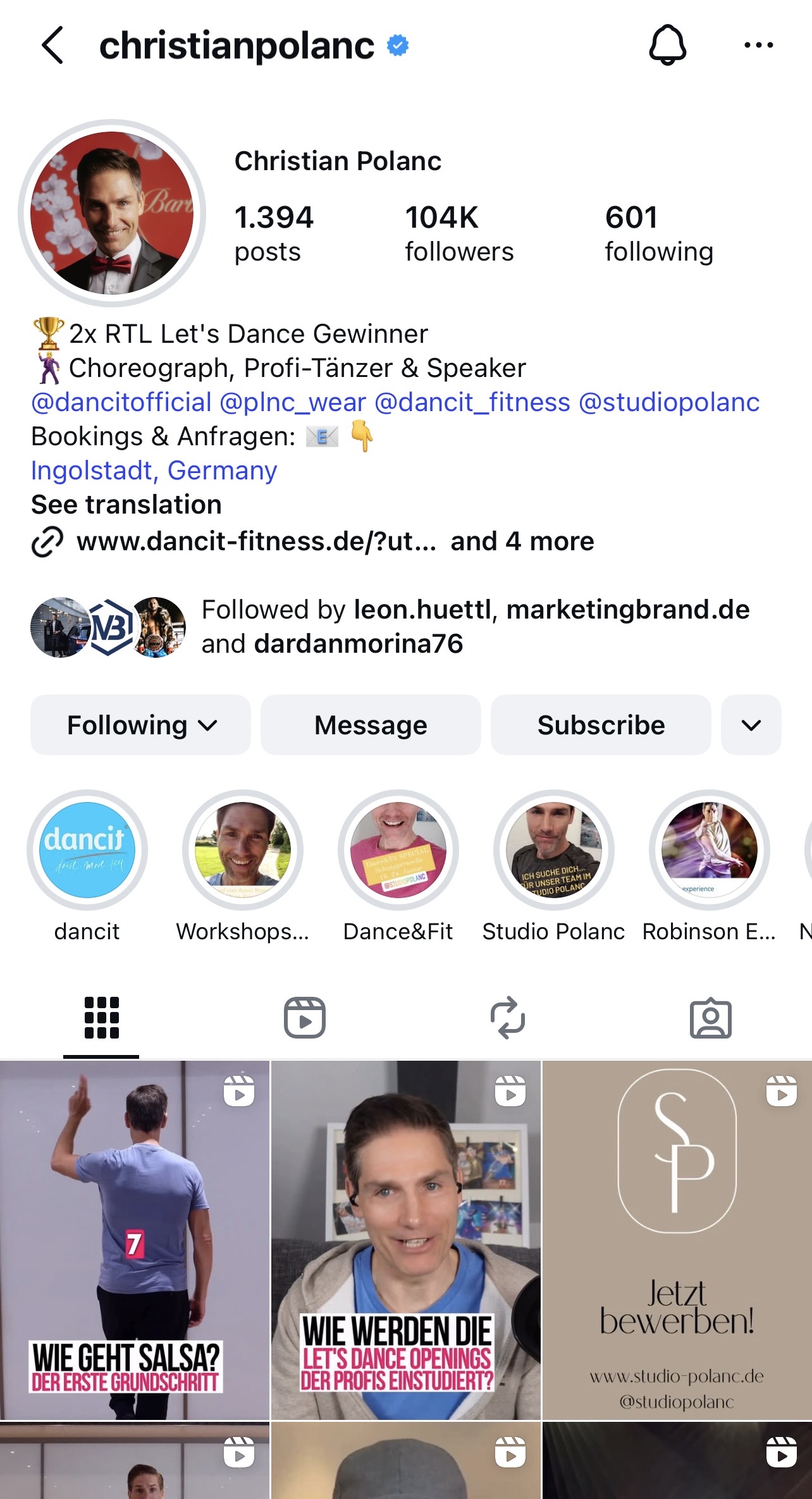 Instagram profile Christian Polanc