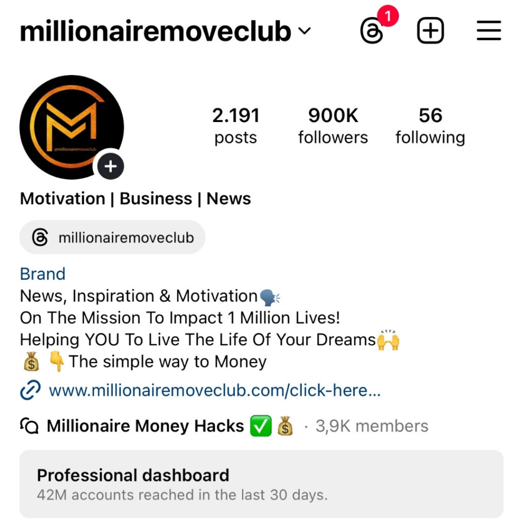 Instagram millionairemoveclub