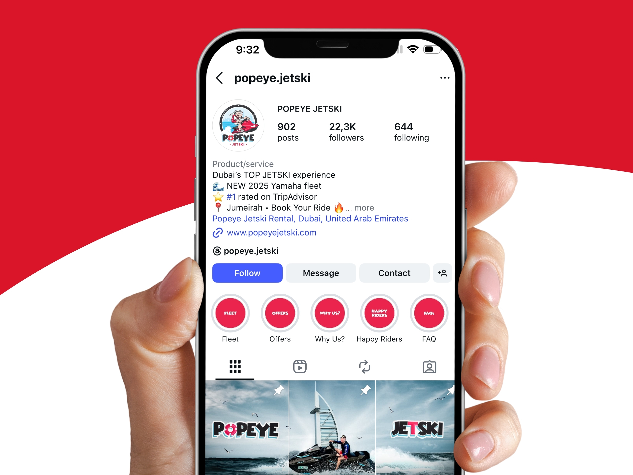 Instagram-Profil von Popeye Jetski, der beste Jetski-Verleih in Dubai